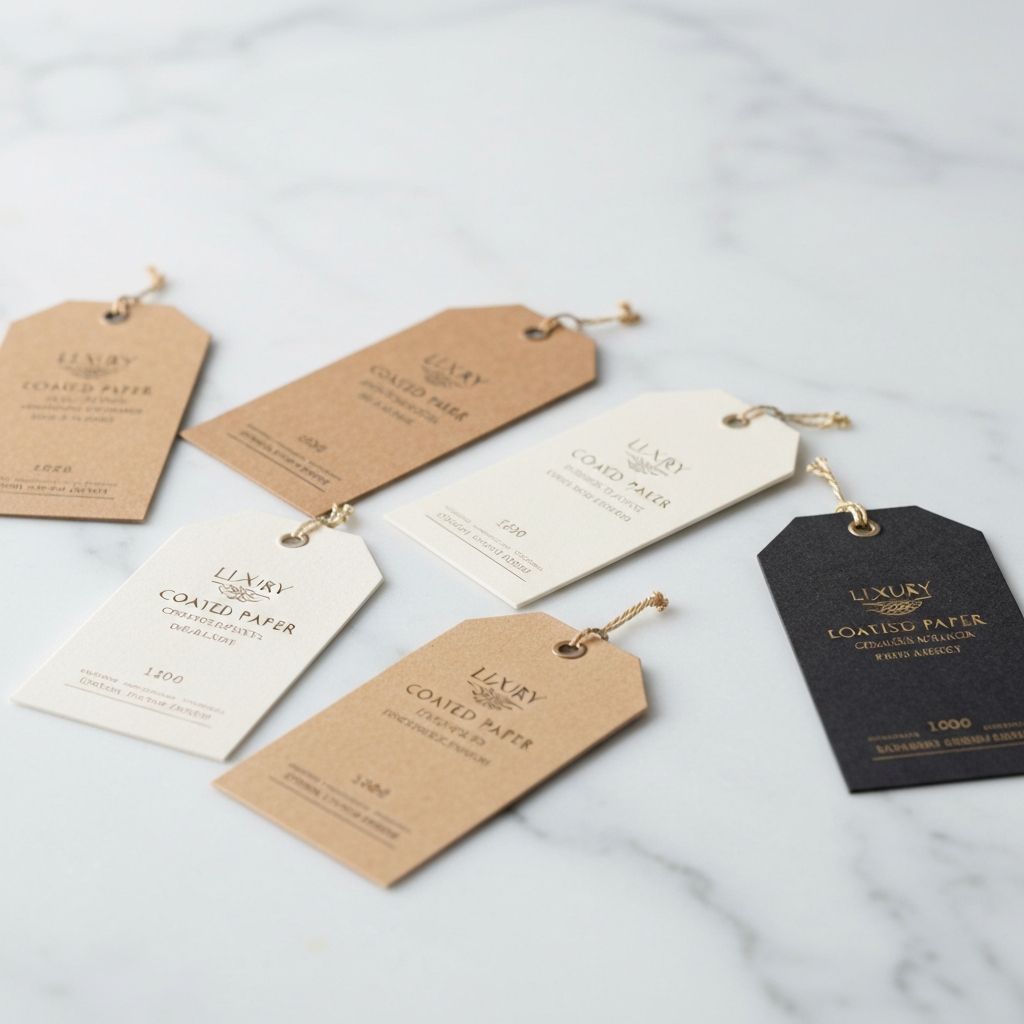 Premium garment hang tags showcasing different materials and finishes